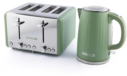 Hamilton Beach Kettle and Toaster Set, Harmony, Electric Kettle 1.7L, Wide Slot Toaster 4 Slice, Boil Dry Protection, 6 Variable Browning Levels, Matcha - HBHARMM