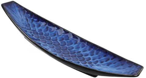 PartyKindom Japanischer Sashimi Teller Keramik Fischschuppen Optik Hochtemperaturglasur Anti Rutsch Platte Für Kalte Gerichte