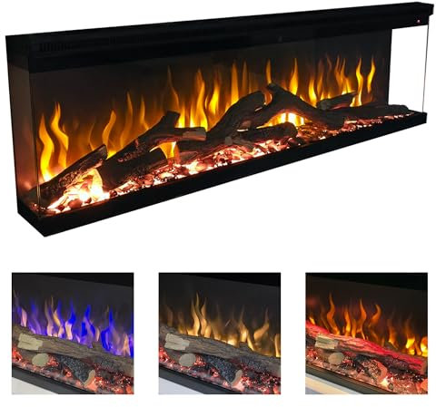 LUMIERE FIRES Premium Panoramic Electric Media Wall Fire 1500mm 60 - Advanced Flame Effects & Lighting - Realistic Logs - Timer & Thermometer - Remote Control