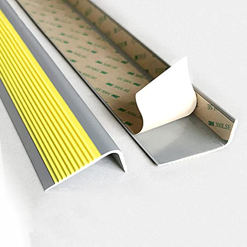 Profilo per bordi scale, Battiscopa per scale, strisce di transizione in gomma per bordatura di tappeti/protezione antiscivolo per bordi di gradini, tappi per scale larghi 5 cm, giallo, argento, ner