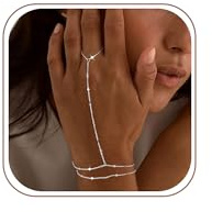 Tewiky Armband für Damen, 14K Gold Silber Handkette mit Ring Armreif | Vergoldete Anlaufsichere Handkette Mit Ringanschluss, Wasserfester Modeschmuck, Praktisches Geschenk für Frauen und MäDchen