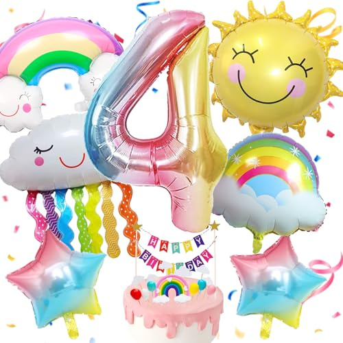 AUNGKWANG Regenbogen Deko Kindergeburtstag, 1/2/3/4/5 Jahr Regenbogen Luftballons Geburtstagsdeko, Mit Kuchen Plugin, FolienballonRegenbogen, für Jungen Mädchen Geburtstag Party Dekoration