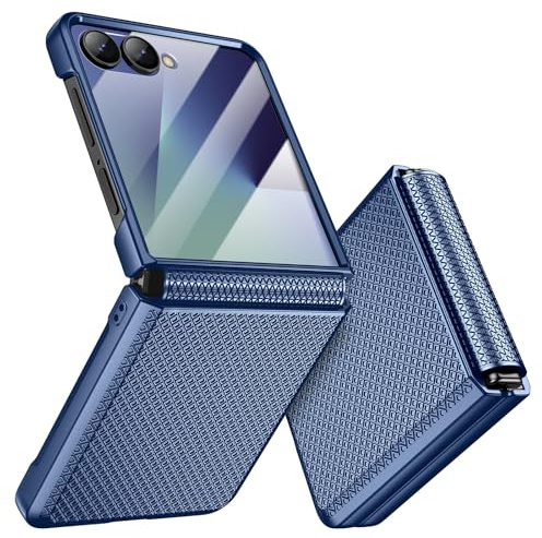 Doeshine Funda para Samsung Z Flip 7 (Non para Z Flip 7 FE), Protección de Pantalla Trasera y Protección de Bisagras, Textura de Moda Delgada, Carcasa para Samsung Galaxy Z Flip 7 5G 2025 (Azul)