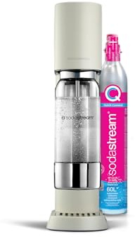 sodastream ensō - Máquina de agua con gas y soda | Pack 1 botella 1 L compatible con lavavajillas + 1 recarga de gas de 60 L para Clipser | Acabado blanco arena