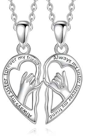 FUGLUS 2 Stücke Ketten BFF Halskette Freundschaftskette,Beste Freunde Ketten BFF Halskette Freundschaftskette,Herz Damen Kette Anhänger,für Mädchen Geburtstag Geschenke Anhänger Kette (Silber)