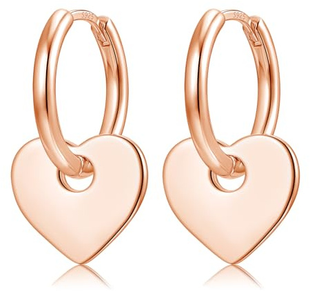 Ohrringe Silber 925 Ohrringe Silber Hängend für Damen Mädchen Herren, Creolen Silber 925 Rund Herz 14K Gold Huggie Creolen Rosegold Ohrhänger Geschenk (Rosegold-Herz)