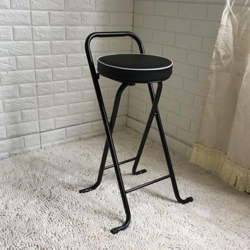 Sgabello rotondo pieghevole, 65 cm, 75 cm, imbottito, con schienale e poggiapiedi, sedia pieghevole portatile, carico massimo 150 kg, nero, 65 cm