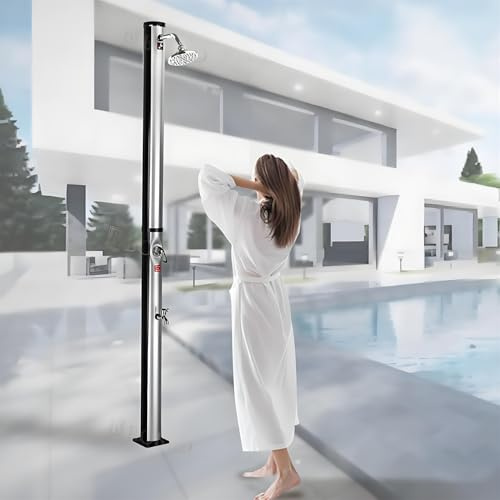 38L Solar Beheizte Dusche Einstellbar Warmes & Kaltwasser 2 Abschnitt Garten Pool Dusche für Outdoor Strand, Pool & Spa - Schnelle Montage mit Doppelschnalle, langlebiges Silber-Finish