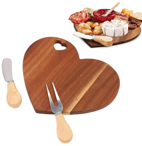 Pssopp Juego de Tabla de Queso con Forma de Corazón y Cortador de Tenedor para Mantequilla, Plato para Servir, Juego de Cuchillos para Queso para Invitados, Novia, Baby Shower,