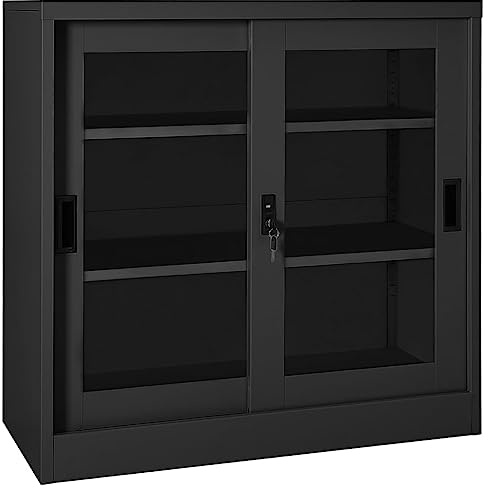 Tomostar Armoire de Bureau Métallique, Armoire à Rideaux Meuble de Classement Meuble de Rangement à Portes coulissantes Anthracite 90x40x90 cm Acier