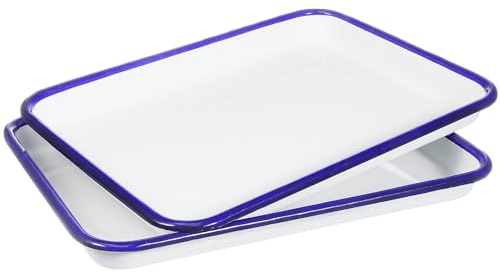 SAFIGLE Lot de 2 Plats à Rôtir Rectangulaires en Émail Blanc 26X18 CM Plaque de Cuisson Antiadhésive Multifonctionnelle pour Four Cuisson Pizza Crêpes et Légumes Rôtis Résistant à