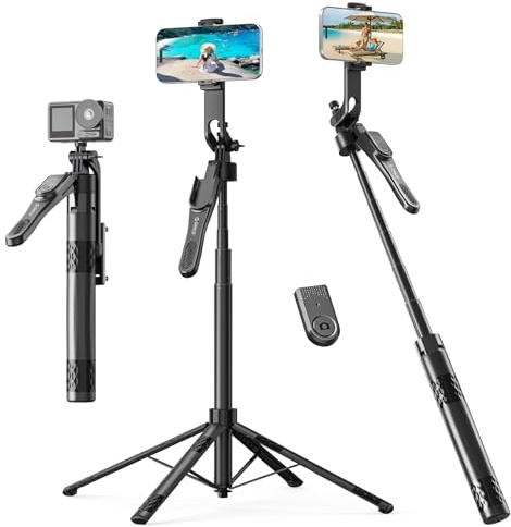 ORICO Trípode para móvil 185cm, Trípode Portátil & Palo Selfie, Base de 4 Patas, Mando a Distancia Inalámbrico, Trípode Aluminio Extensible para iPhone/Android/Cámara/GoPro - SPN185