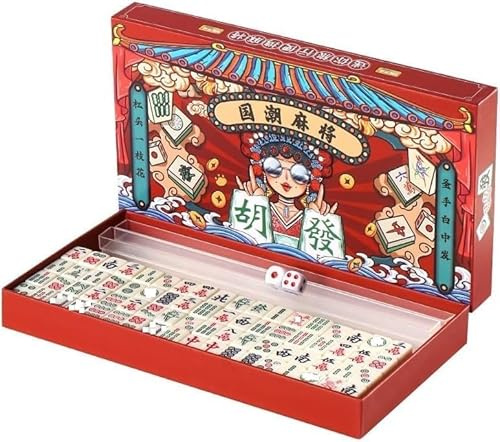 HEYOUTH Set Mini di Mahjong da Viaggio - Mahjong Cinese Tradizionale con 144 Tessere Beige, Gioco Completo da Viaggio per Riunioni e Giochi da Tavolo