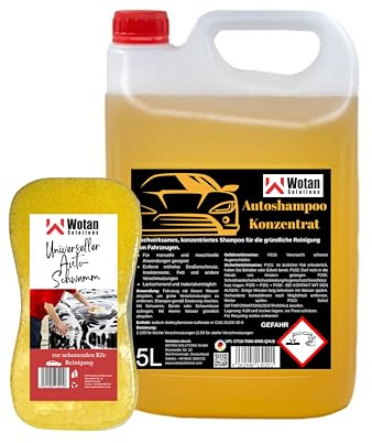 Wotan's 5L Autoshampoo Konzentrat – Hochwirksamer PKW Reiniger für die Handwäsche – Inkl. Autoschwamm – Lackschonend, Ergiebig & Kraftvoll – Für Auto, Transporter & LKW (1x5 Liter)