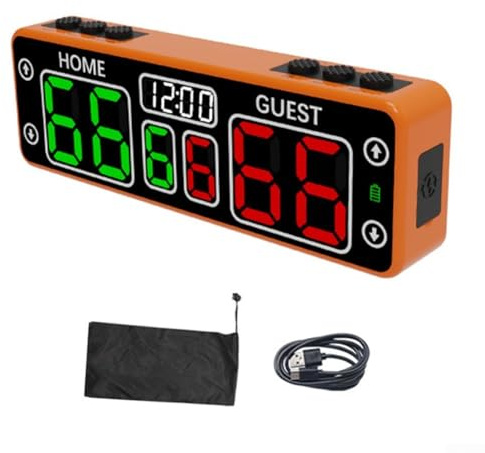 Marcador electrónico LED con 6 botones de goma para anotar en baloncesto, fútbol, rugby, 24 horas de uso (naranja)