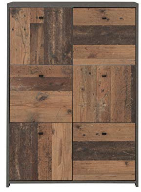 Forte Best Chest Kommode mit 6 Türen, Holzwerkstoff, Old-Wood Vintage kombiniert mit Betonoptik, 77,2 cm x 112,7 cm x 29,6 cm