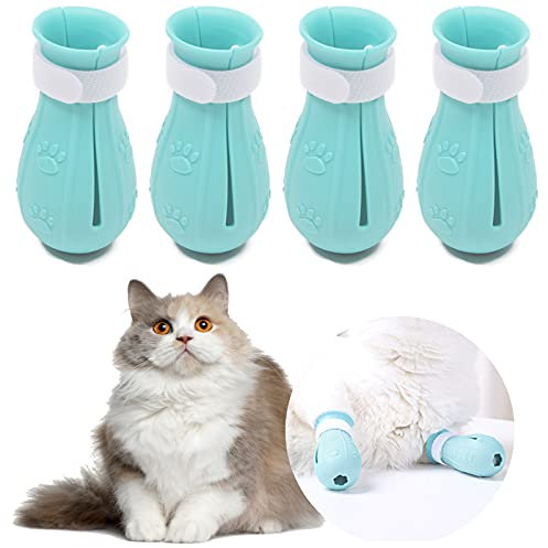 4 st kattstövlar endast för katter tassar skydd klor skor tassar sår stövel silikon anti-repor kattvantar för bad, nagelklippning, öronrengöring, behandling (ljusblå)