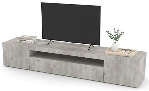 Dmora - Meuble TV Jesse, Buffet bas de salon avec 3 portes, Base pour meuble TV, 100% Made in Italy, 200x40h37 cm, Ciment