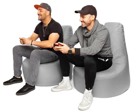 PATCH HOME Gamer Sessel mit Reißverschluss Lounge Kissen Sitzsack Sitzkissen Bean Bag In & Outdoor geeignet fertig befüllt (Ø 80cm x Höhe 90cm mit reißverschluss, Grau)
