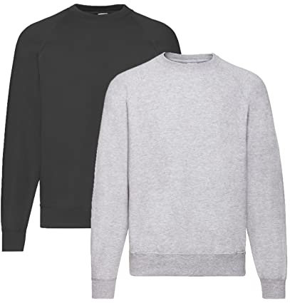 Fruit of the Loom Herren, Sweatshirt, Raglan Sweatshirt L, 1x Grau + 1x Schwarz + 1 HL-Kauf Notizblock
