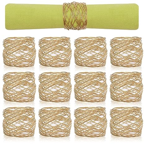 BIFFELY Serviettenringe Set mit 12 goldenen Serviettenringen Schnallen für Tischdekorationen, Serviettenhalter für Essen, Hochzeit, Party, Jahrestag, Geburtstag, Festival, Taufe, Ostern, Herbst der