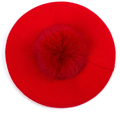Damen-Baskenmütze, Winter, lässig, gestrickt, Wollmütze, einfarbig, Barettmütze, Rot B