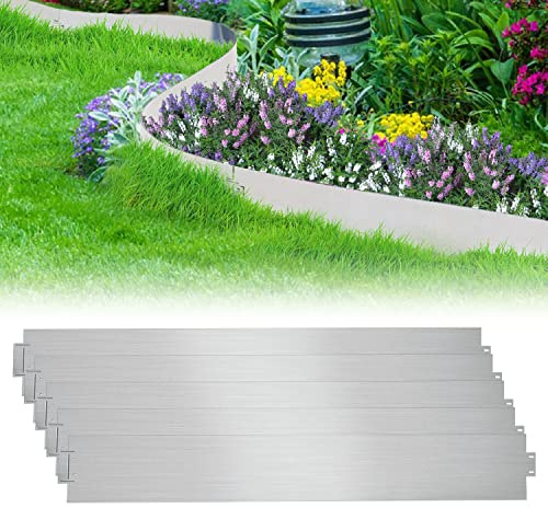 Ikodm Rasenkante Metall 15m-15 stück 15cm Verzinkt Mähkante Metall Anpassbare Flexibel Beetumrandung Beeteinfassung für Gartenpflanzen Gemüseanbau Floral, Silber