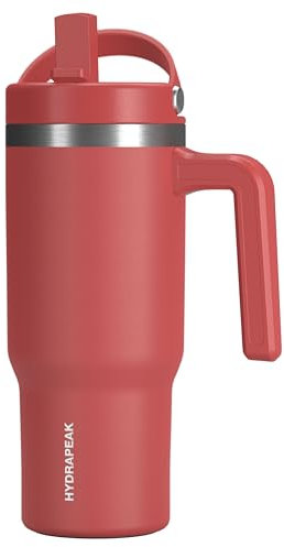 Hydrapeak Kids Voyager 18 oz Tumbler with Handle and Flip-Up Straw Lid | Spill Proof and Leak Resistant | Reusable Stainless Steel Water Bottle | Gift for Kids Boys Girls | Faded Red