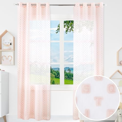 BOD HOME 2 Piezas Cortina Infantil Translúcida para Habitación de Niñas, 140 x 260cm Ancho x Alto, Cortina Dormitorio Infantil Rosa con Diseño de Letras, Material 100% Poliéster