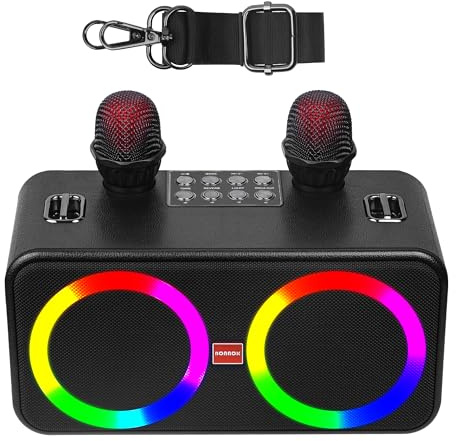 BONAOK Karaoke-Lautsprecher mit 2 kabellosen Mikrofonen, tragbarer Bluetooth-Lautsprecher mit Mikrofon, Gesangsmaschine für Erwachsene, für Party/Reisen, für Android/PC, Geräte T30