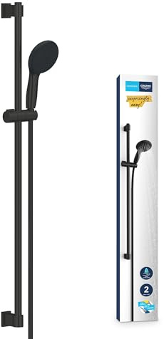 GROHE Vitalio 110, Duschset wassersparend, 8l pro Min (Duschstangenset mit: Duschkopf 2 Strahlarten, 1,75m Schlauch, Duschstange 90cm, zum Kleben oder Bohren, ohne Kleber) rund, schwarz, 269542431