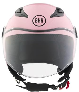 Kinder-Motorradhelm Demi-Jet, BHR 838 Children, Rollerhelm für Kinder/Kinder ECE 22.06 Typenzulassung, kratzfestes Visier und mikrometrische Auslösung, Pinke, L