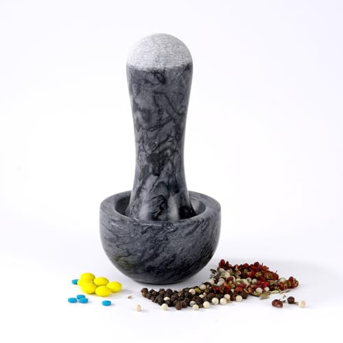 Tianman Kleiner Mörtel und Pestle Set 3,2 Zoll.1/3 Tasse.(Marmor) | Mini schleifer mit Pinsel für Pillen Kräuter Gewürze,.Effizientes Schleifen. Universal Doppelkopf Schleifpestel.