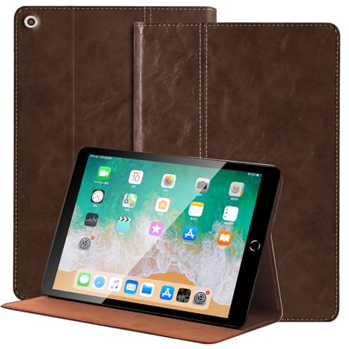 NANRUIL Hülle für Ipad 9./8./7.Gen 10,2 Zoll Huelle 2021/2020/2019 Echtes Leder Tablet Schutzhülle Case Cover,Auto Wachen/Schlafen.Dunkelbraun