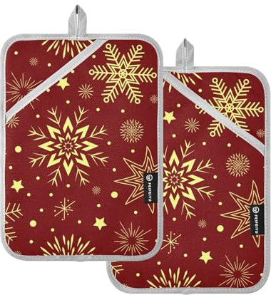 KLL Pot Holders, 2 Pack Heat Resistant Potholders for Kitchens with Pocket Hot Pot Holder Oven Pad, 9.8x7 Christmas Snowflakes