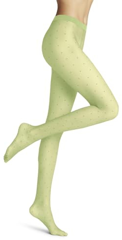 FALKE dam Strumpbyxor Dot 15 DEN W Ti genomskinliga mönstrade 1 del, Grön Lemon 7498, M