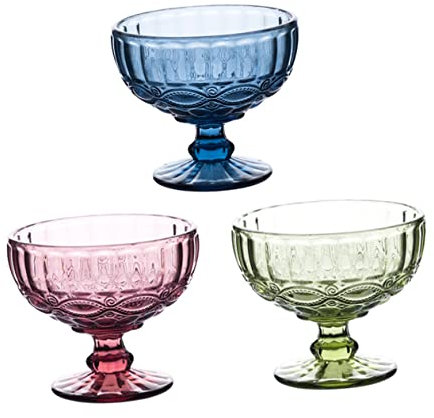 COLLBATH 3stücke Glas Schalen Für Desserts Und Salate Blumenmuster Design Hitzbeständige Eisschalen Aus Verdicktem Glas Für Eis Obst Und Snacks