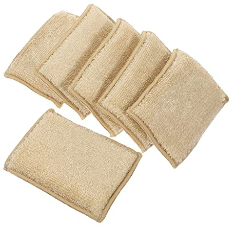 Healeved 6pcs Reusable Scrub Sponge Set Bamboo Fiber Dish Cleaning Sponge for Kitchenware Washing Multi-Purpose Kitchen Clean Pink | Reusable Kitchen Scrubber Set, Compact Daily-use Clean Tools, Wok and Dish Washing Support