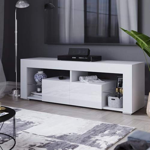Vida Designs Luna 2 Drawer LED TV Unit, 2 Drawer TV Console Unit TV Entertainment Unit for Living Room Home Furniture (White)