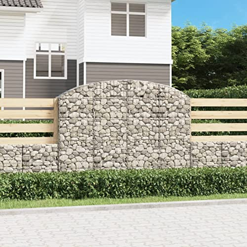 Homgoday Cestino gabbioni Forma Arco Ferro zincato 200x30x140/160 cm, Cestino Muro Gabbioni, Gabbione Fioriera Contenitore, Muro di Gabbioni da Giardino, Recinzione Vicino Patio