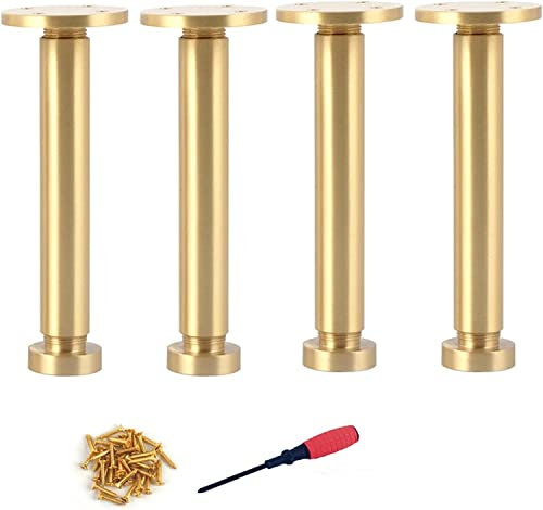 Solid Brass Furniture Legs Set of 4 Adjustable Sofa Support Legs for Cabinet Coffee Table TV Stand Bathroom Cabinet Couch Chair Metal Legs Gold Finish 180mm/7.09in Size