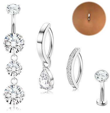 Chriscoco 14G Silber/Gold Bauchnabelpiercing Chirurgenstahl Belly Piercing | Hypoallergen,Bauchnabelpiercing Ring,CZ,14K Vergoldet,Piercing Bauchnabel Set für Damen,Belly Piercings Schmuck 8/10/12mm