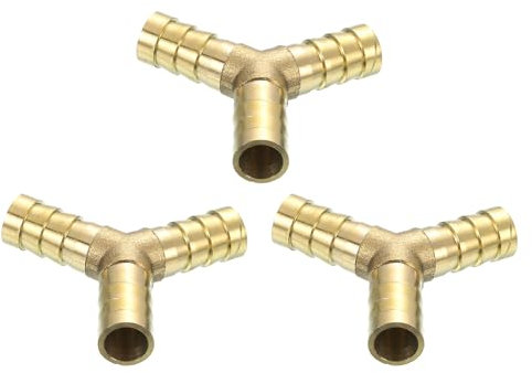 sourcing map 3 Pcs Brass Hose Barb Fitting Y Shaped 3 Way Connector Coupler, 3/8 ID Brass Fitting Air Hose Fittings for Connecting Water Fuel Air, Oil Hoses