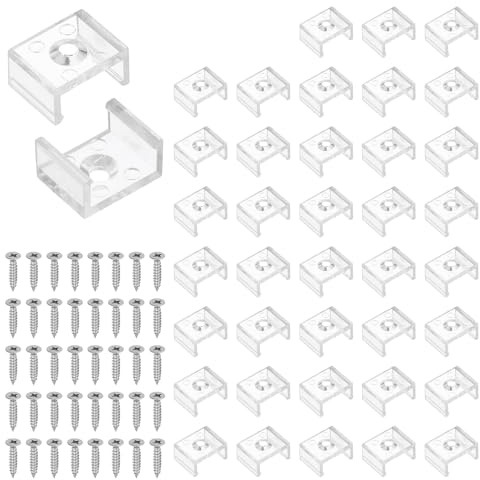 PATIKIL LED Strip Light Clips, 40 Pack Mounting Bracket Fixing Clips Plastic Clamp Holders with 304 Stainless Steel Screws for 12mm Neon RGB Light Cable Ribbon, Clear