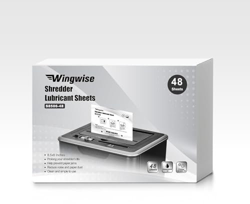 Wingwise 48-Pack Shredder Lubricant Sheets, 8.5 x 6 Inches, Sharpens Blades & Extends Shredder Life, Mess-Free Maintenance for Heavy-Duty Use