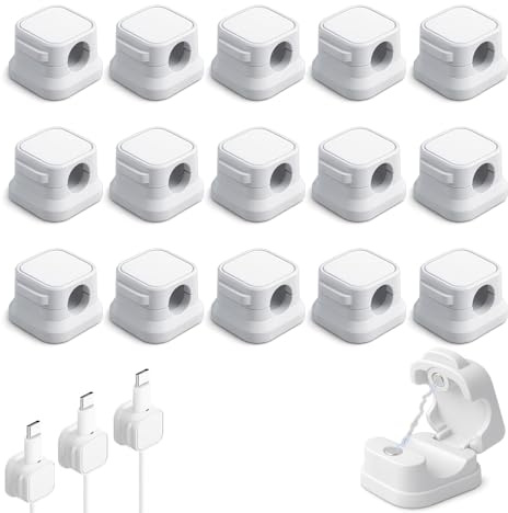 ZWWOGE 15 Pezzi Fermacavi Adesivo Bianco, Ferma Cavi, Magnetic Cable Holders,Ferma Cavi Scrivania,Reggi Cavo da Comodino,Clip Fermacavi,Ferma Cavo Adesivi,Reggi Filo Caricabatterie