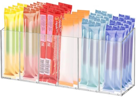 Acidea Acrylic Drink Packet Storage Organizer, Water Flavor Packet Storage Container, 6 Compartment Tea Bag Organizer with Removable Partition, drink sachet storage for Snacks, Pouches, Spice Packets