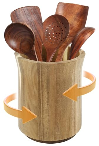 Utensilienhalter aus Holz Küchenutensilienhalter 360° Drehbar Küchenhelfer aufbewahrung Holz Großer Küchenutensilien Organizer für Kochutensilien Arbeitsplatten-Dekoration Kleine Gegenstände (1 pcs)