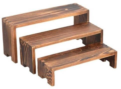 2-Pack Wooden Display Risers – Rustic Tiered Stands for Cupcakes, Perfume, Crafts & Party Foods – Stackable Booth Display Shelves for Markets, Events & Trade Tables (12 & 9.6)