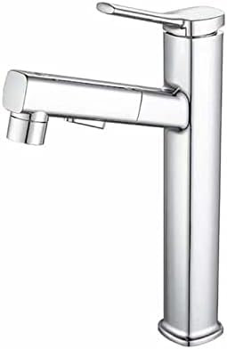 Rubinetto cromato ad alta pressione per lavabo con spruzzatore estraibile, miscelatore monocomando per cucina e bagno, doppia funzione spray, design moderno